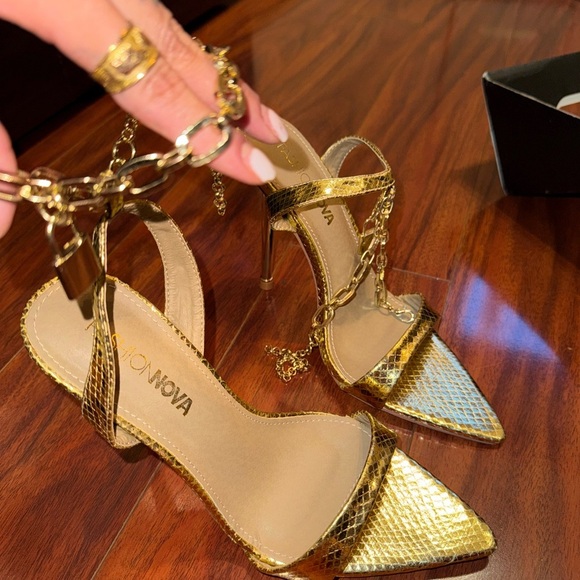 Fashion Nova Metallic Gold Chain Heels - Picture 3 of 7